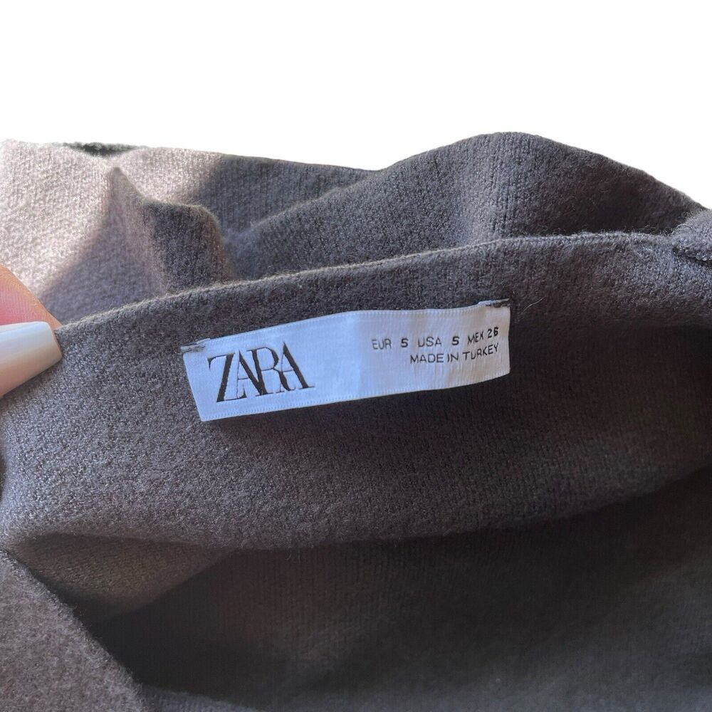 ZARA Small Knit Crop Top Dark Gray Brown Square Neckline Viscose - Picture 2 of 6
